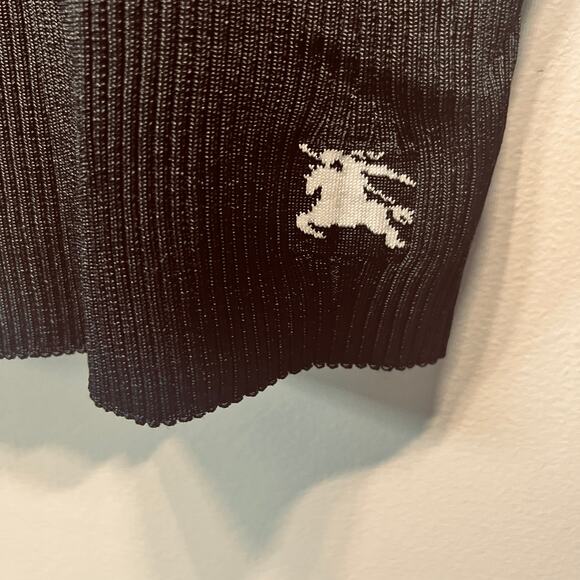 VTG Burberry Cut Out Turtleneck Black Ribbed Knit Stretchy Minimalist Office S - Picture 6 of 12